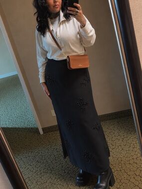 Black Beaded Maxi Skirt — Sleek Evening Style